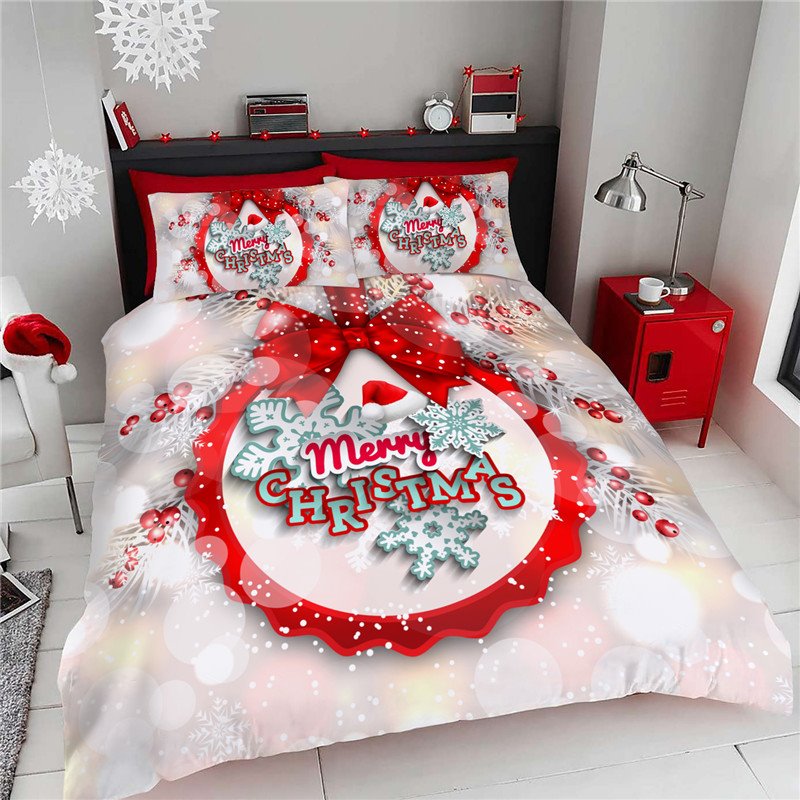 Ropa de cama navideña 3D Papá Noel Juego de edredón de 3 piezas 1 edredón 2 fundas de almohada Full Queen King Microfibra suave y agradable para la piel 